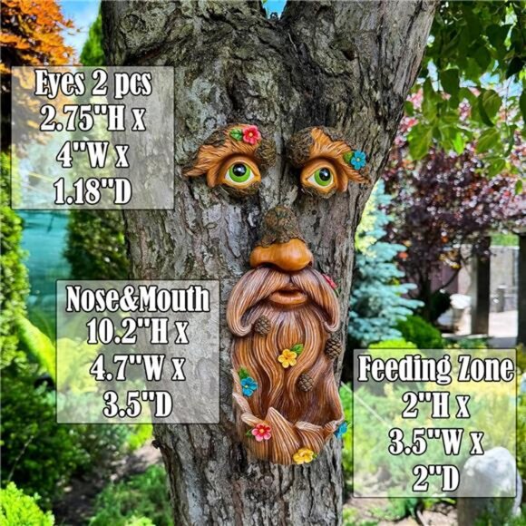 Mood Lab Tree Face Decor - Outdoor Bird Feeder - Old Man Tree Decoration - - Picture 3 of 7